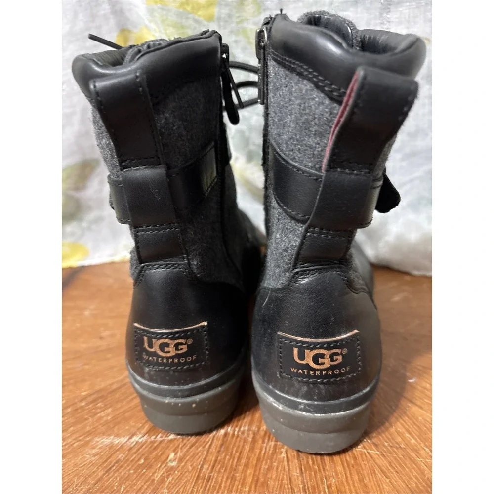 Ugg Kesey Womens Boot Waterproof Full-Grain Leather‎ Wool-Blend Black Size 8